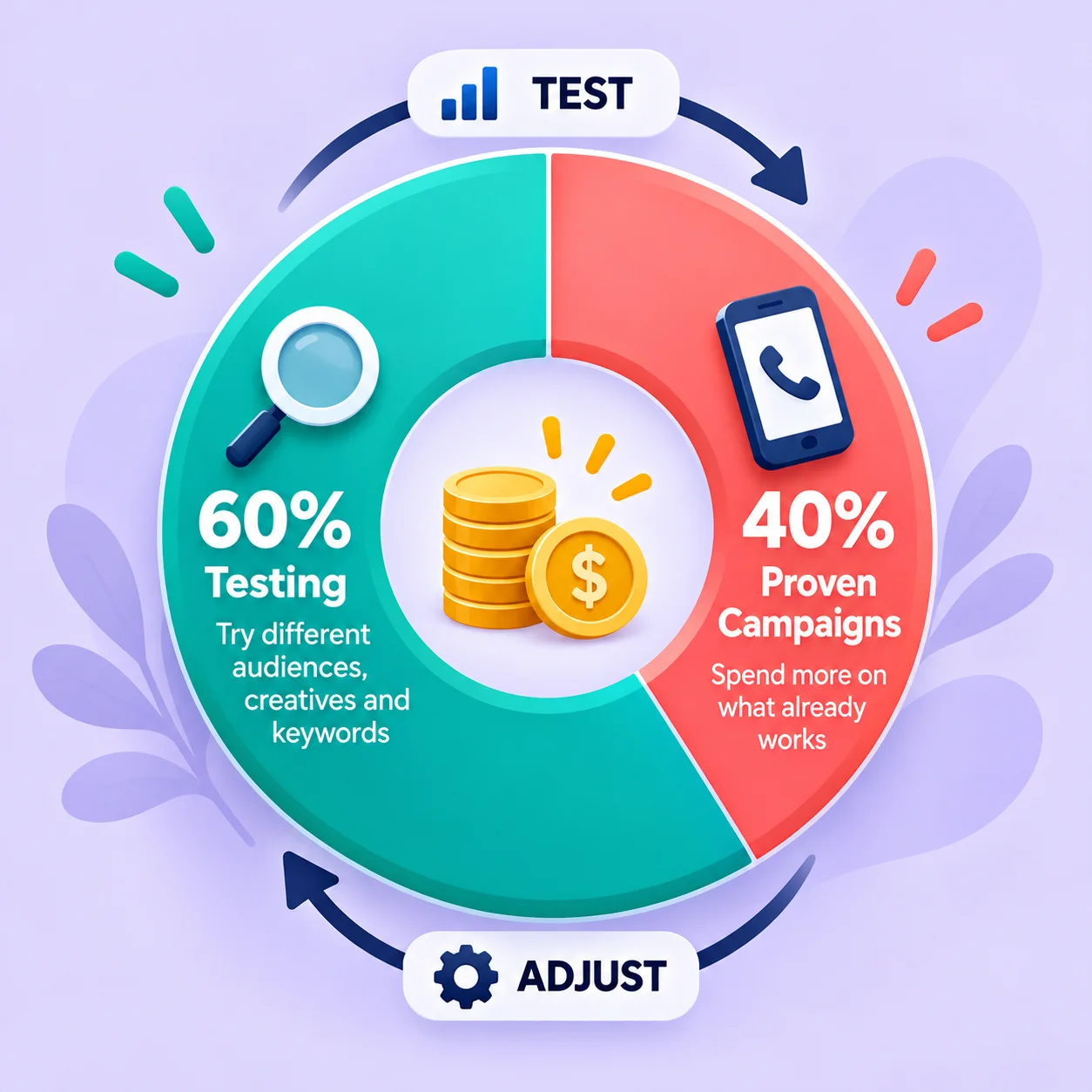 Donut chart splitting a small ad budget between Google Ads and Meta Ads
