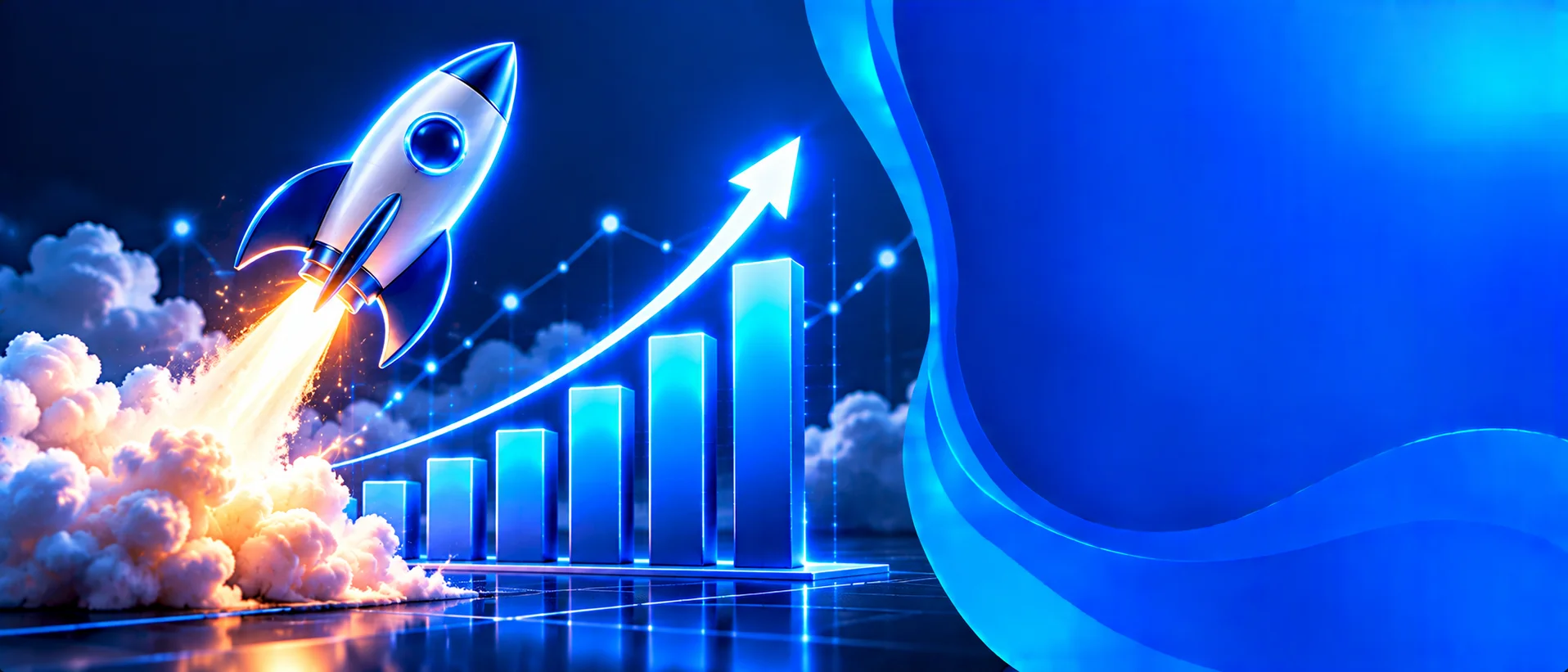 Rocket with a rising growth chart