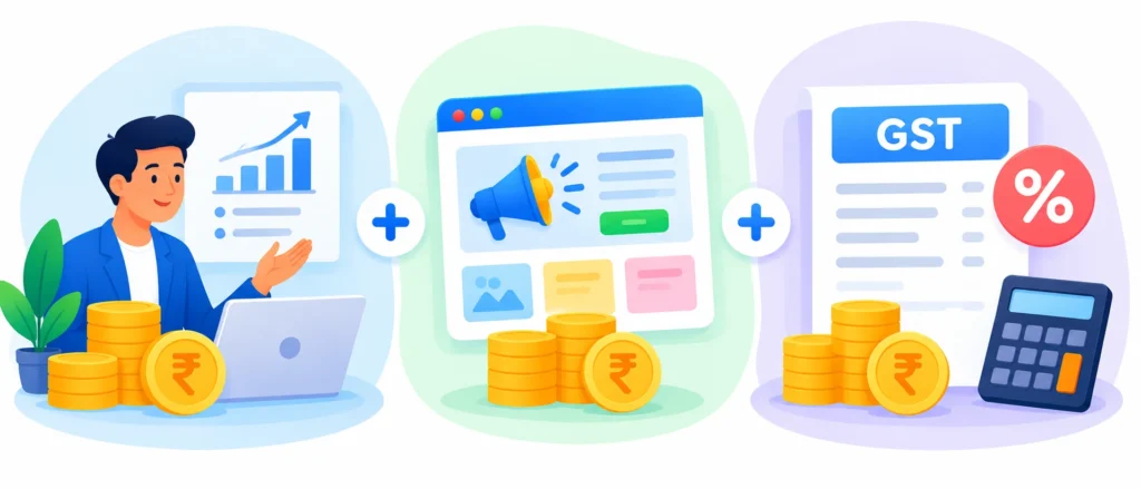 Agency fee, ad spend and GST breakdown