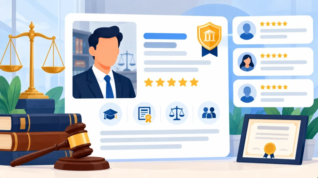 Attorney bios and trust signals on a law firm website