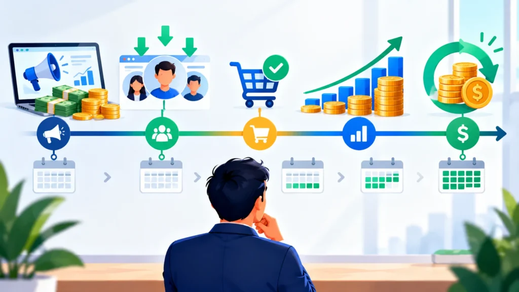 CAC payback period timeline from ad spend to recovered cost