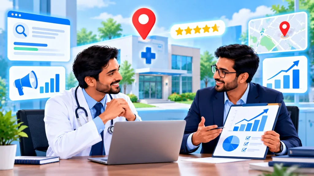 Clinic owner meeting a clinic marketing agency