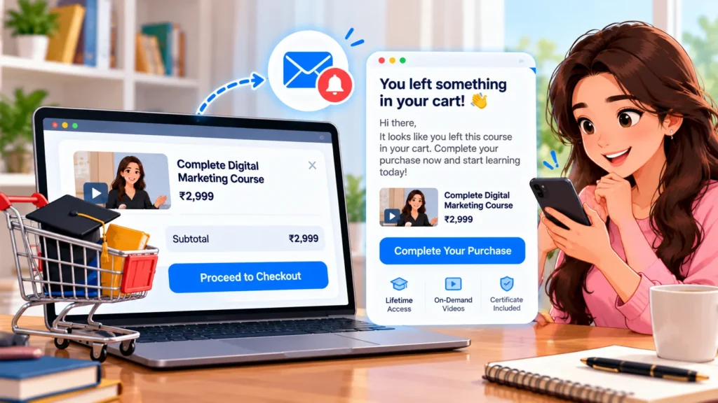 Abandoned checkout reminder for an online course