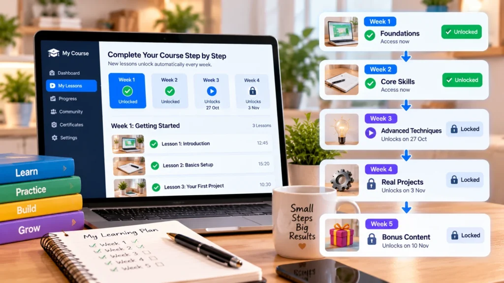 Drip lesson schedule for an online course