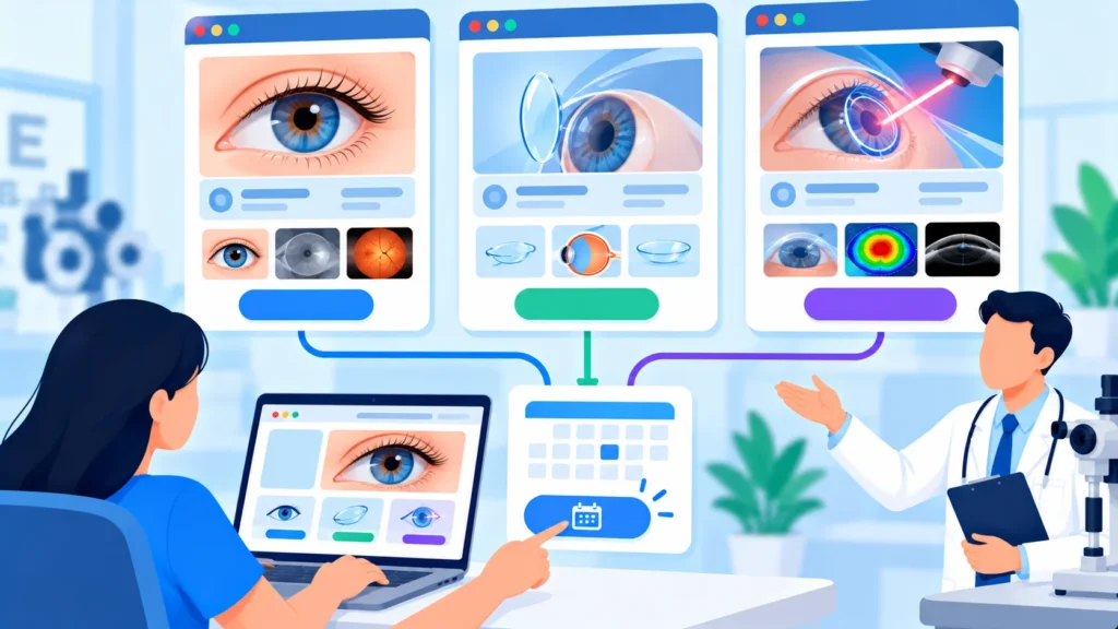 Eye clinic procedure pages for online patients