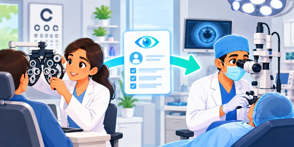 Referral path from optometrist to eye specialist