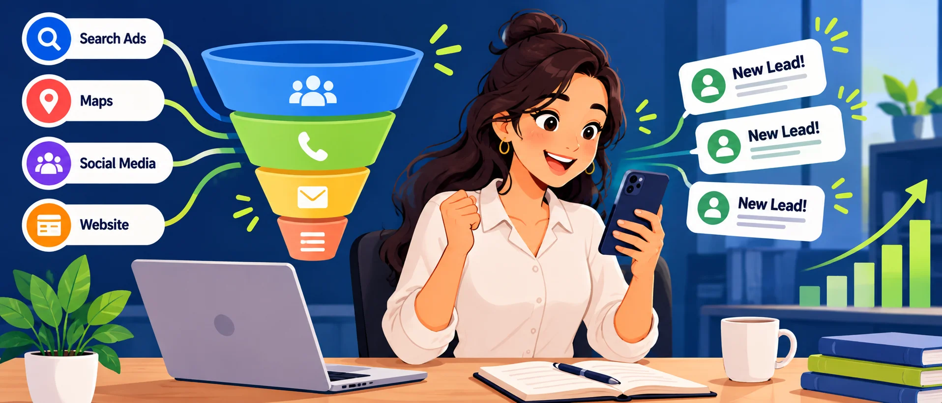Business owner receiving new lead notifications on a phone