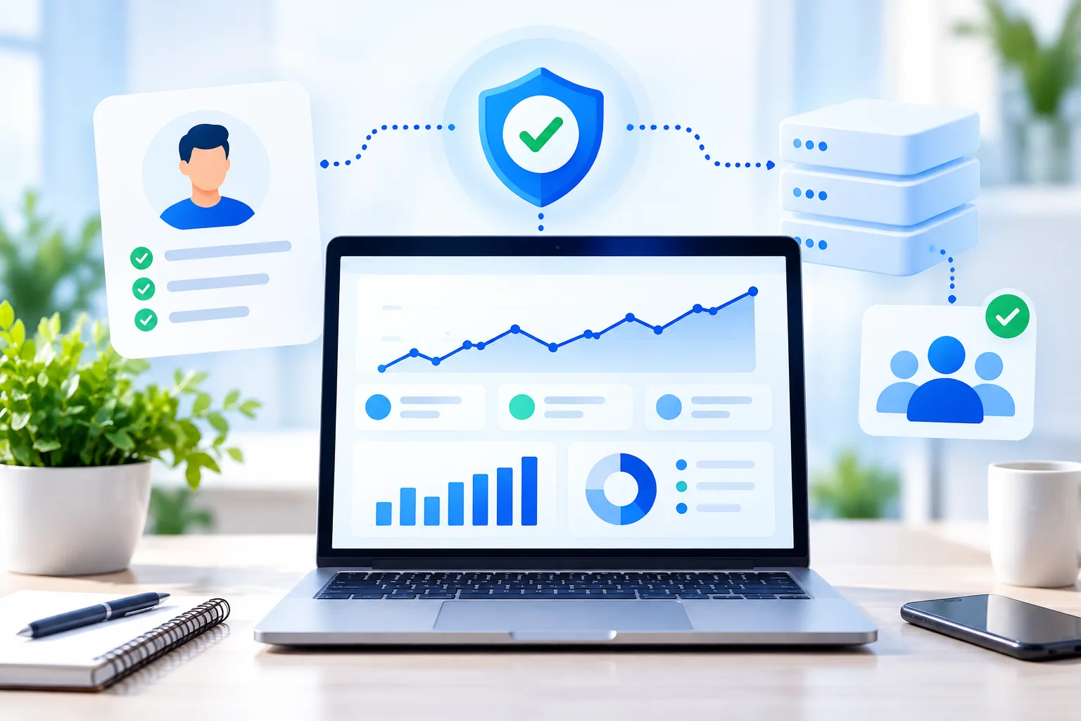 Clean illustration of analytics dashboard and privacy-safe data matching