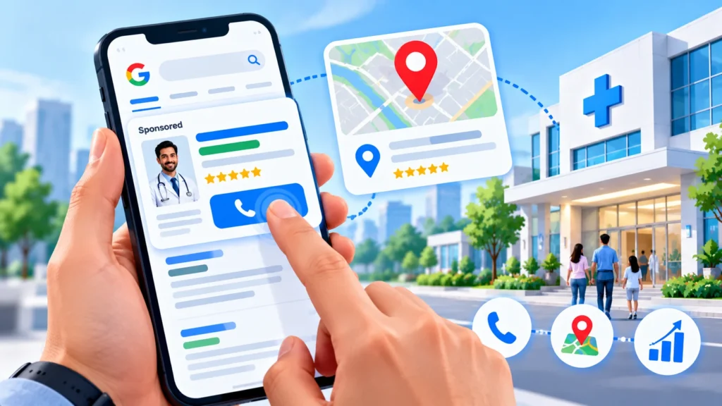 Google Ads services for doctors on a phone search