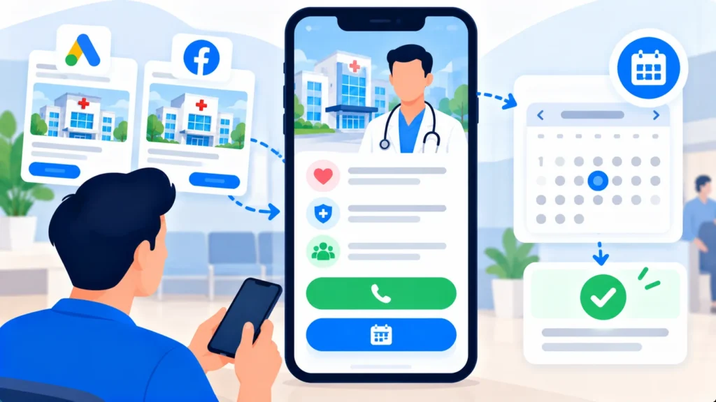 Hospital ad landing page with appointment and call options