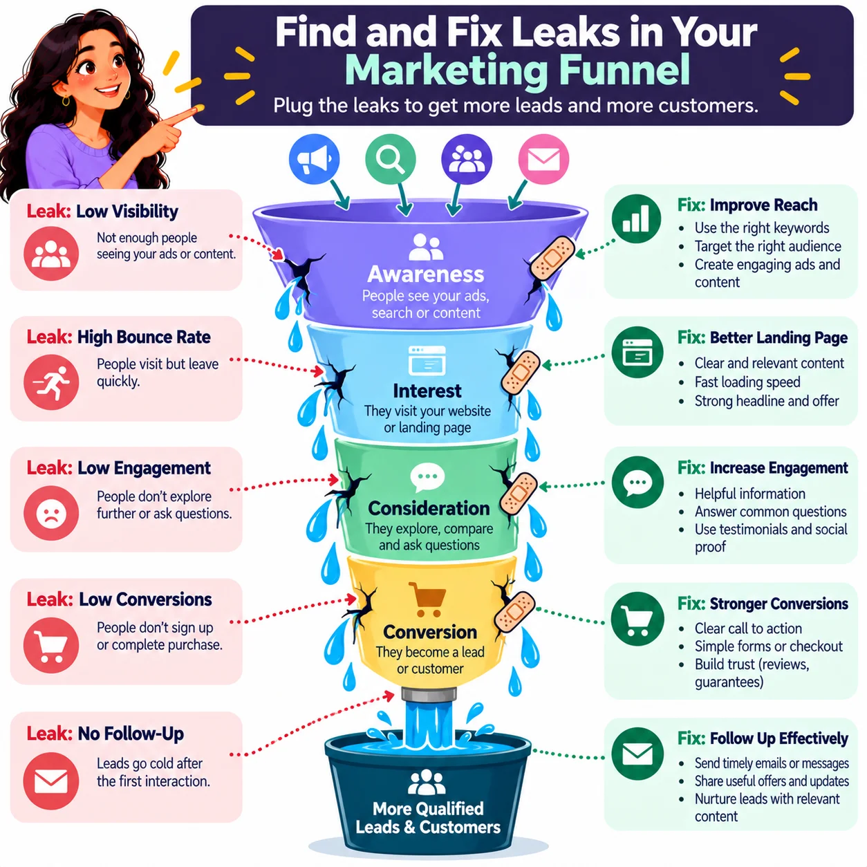 Marketing funnel leak points and how to fix them