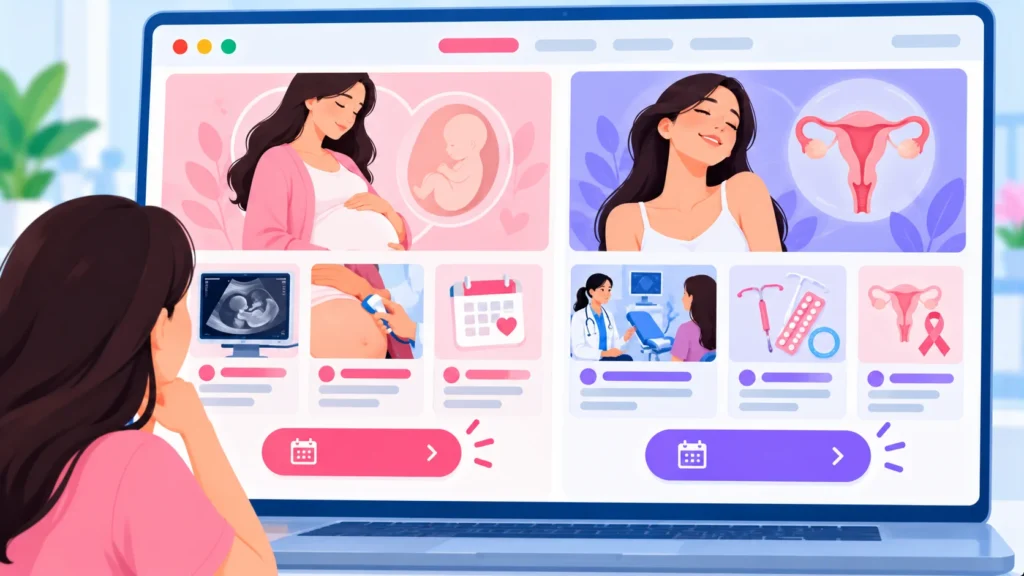 OB-GYN service pages on a practice website