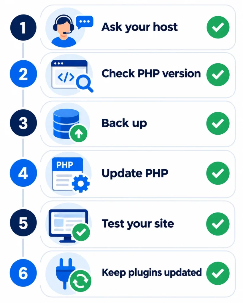 Six-step checklist for updating PHP on a WordPress website