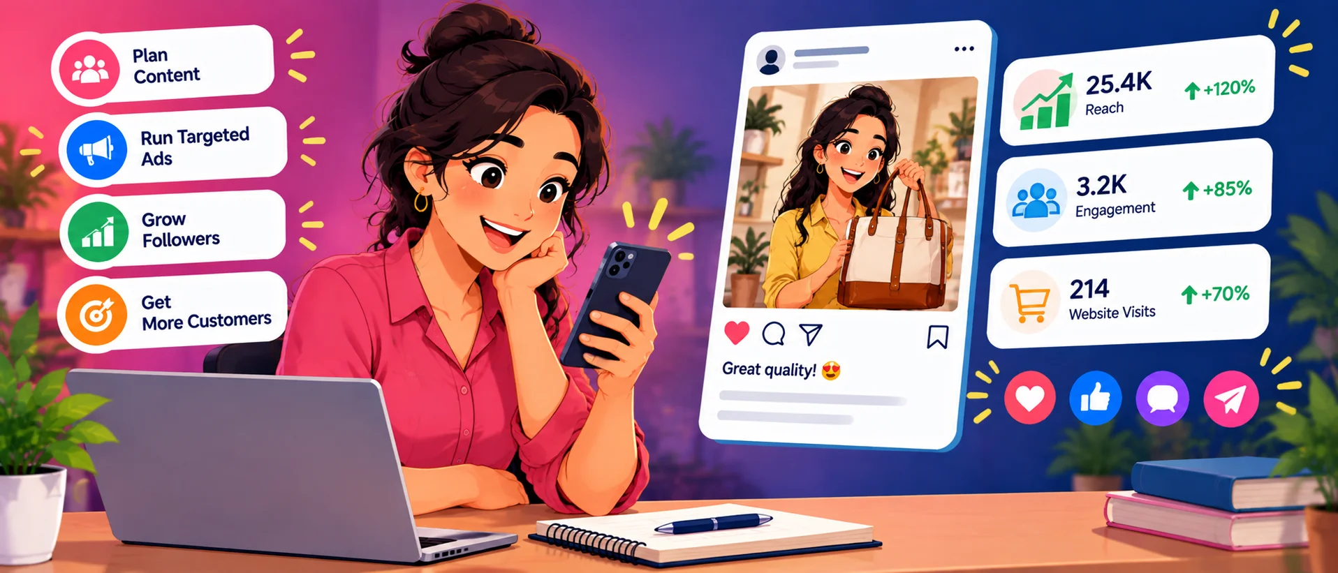 Business owner reviewing social media ad performance