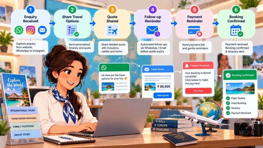 Travel quote follow-up and payment reminder flow